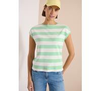 Rundhalsshirt CECIL, Damen, Gr. XS (36), juicy lime, Web, 100% Baumwolle, gestreift, normal normal, U-Boot-Ausschnitt, abgesteppt, Shirts Rundhalsshirt, aus reiner Baumwolle (45018935-XS) juicy lime