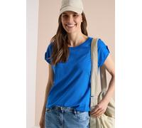 Cecil Damen T-Shirt mit Rundhals und Turn-Up-Detail in Blau, Gr: XS