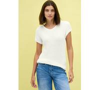 T-Shirt CECIL, Damen, Gr. XS (36), weiß (vanilleweiß), Web, Obermaterial: 97% Polyester, 3% Elasthan, unifarben, hüftbedeckend, V-Ausschnitt, Shirts T-Shirt, in Struktur-Optik (58083757-XS)