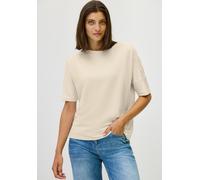 T-Shirt CECIL, Damen, Gr. XXL (46), beige (light beige), Web, 48% Baumwolle, 48% Modal, 4% Elasthan, unifarben, normal normal, Rundhals, abgesteppt, Shirts T-Shirt, mit Rundhalsausschnitt (32158808-XX
