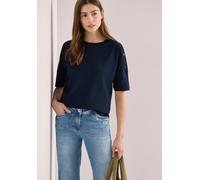 T-Shirt CECIL, Damen, Gr. XXL (46), blau (universal blau), Web, 48% Baumwolle, 48% Modal, 4% Elasthan, unifarben, comfort fit normal, Rundhals, Bündchen, Shirts T-Shirt, Rundhalsausschnitt (79742115-X