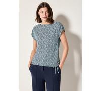 T-Shirt CECIL, Damen, Gr. XXL (46), blau (universal blau), Web, 50% Baumwolle, 50% Modal, bedruckt, gerade normal, U-Boot-Ausschnitt, Bündchen, Shirts T-Shirt, mit Tunnelzug am Saum (65622927-XXL) uni