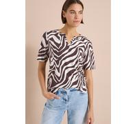 T-Shirt CECIL, Damen, Gr. XXL (46), braun cacao, Stoff, 50% Modal, 50% Baumwolle, gemustert, comfort fit normal, Rundhals, normaler Saum, Shirts T-Shirt, mit allover Print (47084035-XXL) braun cacao