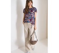 T-Shirt CECIL, Damen, Gr. XXL (46), deep plum, Web, 50% Baumwolle, 50% Modal, gemustert, comfort fit normal, U-Boot-Ausschnitt, Bündchen, Shirts T-Shirt, mit U-Boot-Ausschnitt (42831700-XXL) deep plum