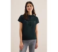 T-Shirt CECIL, Damen, Gr. XXL (46), ink grün, Web, 83% Baumwolle, 13% Modal, 4% Elasthan, unifarben, comfort fit normal, hoch geschlossener Ausschnitt, abgesteppt, Shirts T-Shirt, im soften Baumwoll-M