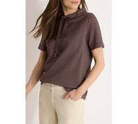 T-Shirt CECIL, Damen, Gr. XXL (46), macchiato braun, Web, 75% Baumwolle, 23% Polyester, 2% Elasthan, Strukturmuster, Basic, comfort fit normal, Rundhals, abgesteppt, Shirts T-Shirt, mit Tunnelzugband