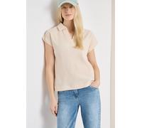 Poloshirt CECIL, Damen, Gr. XXL (46), pearl beige, Web, 69% Baumwolle, 31% Polyester, Strukturmuster, comfort fit normal, hoch geschlossener Ausschnitt, abgesteppt, Shirts, mit Struktur-Optik (9425623