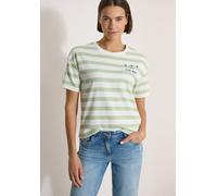 T-Shirt CECIL, Damen, Gr. XXL (46), raw matcha lime, Web, 60% Baumwolle, 40% Polyester, gestreift, comfort fit normal, Rundhals, normaler Saum, Shirts T-Shirt, im Streifendesign (76953960-XXL) raw mat