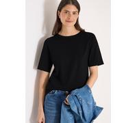 T-Shirt CECIL, Damen, Gr. XXL (46), schwarz, Web, 100% Baumwolle, unifarben, normal normal, Rundhals, abgesteppt, Shirts T-Shirt, aus reiner Baumwolle (16822933-XXL) schwarz