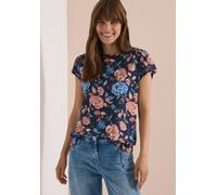 T-Shirt CECIL, Damen, Gr. XXL (46), urban dunkelblau, Web, 50% Baumwolle, 50% Modal, gemustert, comfort fit normal, U-Boot-Ausschnitt, normaler Saum, Shirts T-Shirt, mit U-Boot-Ausschnitt (69031162-XX