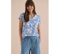 T-Shirt CECIL, Damen, Gr. XXL (46), vanilleweiß, Web, 50% Baumwolle, 50% Modal, Paisley, normal normal, V-Ausschnitt, abgesteppt, Shirts T-Shirt, mit Paisley-Muster (96830528-XXL) vanilleweiß