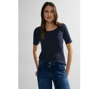 T-Shirt CECIL "Style Lena", Damen, Gr. XL (44), blau (universal blau), Jersey, Obermaterial: 100% Baumwolle, unifarben, körpernah hüftlang, Rundhals, abgestepptes Bündchen, Shirts T-Shirt, mit klassis