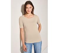T-Shirt CECIL "Style Lena", Damen, Gr. XS (36), lila (pearl beige), Jersey, Obermaterial: 100% Baumwolle, unifarben, körpernah hüftlang, Rundhals, abgestepptes Bündchen, Shirts T-Shirt, mit klassische