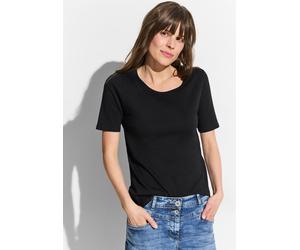 T-Shirt CECIL "Style Lena", Damen, Gr. XS (36), schwarz, Jersey, Obermaterial: 100% Baumwolle, unifarben, körpernah hüftlang, Rundhals, abgestepptes Bündchen, Shirts T-Shirt, mit klassischem Rundhalsa