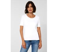T-Shirt CECIL "Style Lena", Damen, Gr. XS (36), weiß, Jersey, Obermaterial: 100% Baumwolle, unifarben, körpernah hüftlang, Rundhals, abgestepptes Bündchen, Shirts T-Shirt, mit klassischem Rundhalsauss