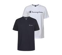 T-Shirt CHAMPION, Herren, Gr. L, blau (marine, weiß), Obermaterial: 100% Baumwolle, Basic hüftlang, Rundhals, Shirts T-Shirt, 2er-Pack, mit Rundhalsausschnitt, aus Baumwolle, Kurzarm (36965651-L) mari