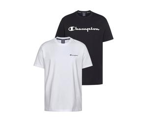 T-Shirt CHAMPION, Herren, Gr. L, schwarz-weiß (schwarz, weiß), Obermaterial: 100% Baumwolle, Basic hüftlang, Rundhals, Shirts T-Shirt, 2er-Pack, mit Rundhalsausschnitt, aus Baumwolle, Kurzarm (1420972