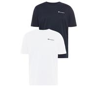 T-Shirt CHAMPION, Herren, Gr. S (46), blau (marine, weiß), Obermaterial: 100% Baumwolle, Basic hüftlang, Rundhals, Shirts T-Shirt, 2er-Pack, mit Rundhalsausschnitt, Kurzarm-Design, aus Baumwolle, Tops