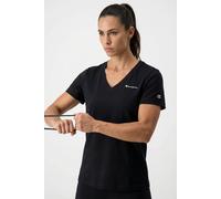 T-Shirt CHAMPION "ICONS CONTRAST V-Neck T-Shirt", Damen, Gr. M (40), schwarz (nbk), Obermaterial: 100% Baumwolle, Rundhals, Shirts T-Shirt, sportlicher Stil, für sportliche Aktivitäten, Kurzarmdesign 