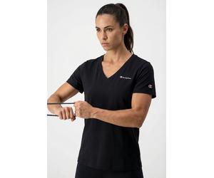 T-Shirt CHAMPION "ICONS CONTRAST V-Neck T-Shirt", Damen, Gr. XL (46/48), nbk, Obermaterial: 100% Baumwolle, Rundhals, Shirts T-Shirt, sportlicher Stil, für sportliche Aktivitäten, Kurzarmdesign (73679