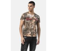 T-Shirt CIPO & BAXX "CT804", Herren, Gr. L, braun, 95% Baumwolle, 5% Elasthan, gemustert, regular fit, V-Ausschnitt, Shirts T-Shirt, auffälligen Empirme-Print-Waschung (93850328-L) braun