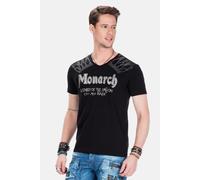 T-Shirt CIPO & BAXX "Herren T-Shirt mit Foil-Print", Damen, Gr. M, schwarz, 95% Baumwolle, 5% Elasthan, bedruckt, slim fit, Shirts T-Shirt, mit Foil-Print, CT-377 (94017519-M) schwarz