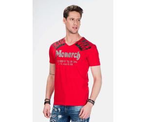 T-Shirt CIPO & BAXX "Herren T-Shirt mit Foil-Print", Herren, Gr. XL, rot, 95% Baumwolle, 5% Elasthan, bedruckt, slim fit, Shirts T-Shirt, mit Foil-Print, CT-377 (62220400-XL) rot