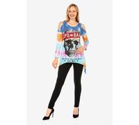 T-Shirt CIPO & BAXX "LONG SLEEVE T-SHIRT", Damen, Gr. M, blau, 100% Baumwolle, bedruckt, Basic, regular fit, Rundhals, Shirts T-Shirt, zusätzlich mit kleinen, glitzernden Steinchen besetzt (53069248-M