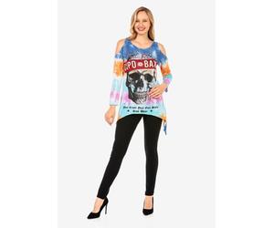 T-Shirt CIPO & BAXX "LONG SLEEVE T-SHIRT", Damen, Gr. XL, blau, 100% Baumwolle, bedruckt, Basic, regular fit, Rundhals, Shirts T-Shirt, zusätzlich mit kleinen, glitzernden Steinchen besetzt (53069248-