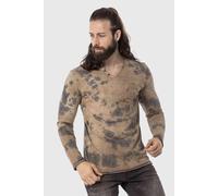 Cipo & Baxx Herren Longsleeve Sweatshirt Shirt Batikwaschung V-Ausschnitt Print Langarmshirt CL517 Braun L