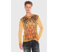Cipo & Baxx Herren Sweatshirt CL407 Mustard - Stylischer Pullover im Modernen Streetwear Look mit Rundhals & Print - Bequemer Sweater für Alltag, Freizeit & Party - CL407 Mustard L