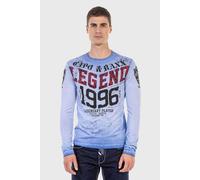 Cipo & Baxx Herren Langarmshirt Longsleeve Batikwaschung Frontprint Sweater CL486 Blau M