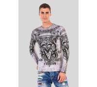 Cipo & Baxx Herren Langarmshirt Rundhals Print Longsleeve Longshirt Sweatshirt CL449 Grau M