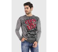 Cipo & Baxx Herren Sweatshirt CL491 Anthrazit - Stylischer Pullover im Modernen Streetwear Look mit Rundhals & Print - Bequemer Sweater für Alltag, Freizeit & Party - CL491 Anthrazit XL