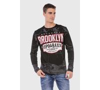 Cipo & Baxx Herren Sweatshirt CL487 Schwarz - Stylischer Pullover im Modernen Streetwear Look mit Rundhals & Print - Bequemer Sweater für Alltag, Freizeit & Party - CL487 Schwarz XL