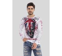 Cipo & Baxx Herren Sweatshirt CL498 Weiß - Stylischer Pullover im Modernen Streetwear Look mit Rundhals & Print - Bequemer Sweater für Alltag, Freizeit & Party - CL498 Weiß XL