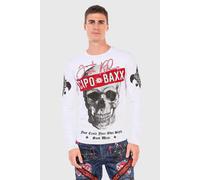 Cipo & Baxx Herren Sweatshirt CL454 Weiß - Stylischer Pullover im Modernen Streetwear Look mit Rundhals & Print - Bequemer Sweater für Alltag, Freizeit & Party - CL454 Weiß XL
