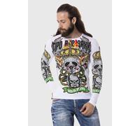 Cipo & Baxx Herren Langarmshirt Totenkopf Print Longsleeve Rundhals Sweater CL514 Weiß XXL