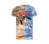 T-Shirt CIPO & BAXX "T-Shirt", Damen, Gr. M, blau, 95% Baumwolle, 5% Elasthan, bedruckt, regular fit, Rundhals, Shirts T-Shirt, im Batik-Look mit Print auf Front und Rücken (60440617-M) blau