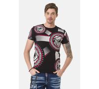 Cipo & Baxx Herren T-Shirt Baumwolle Print Ausgefallen Rundhals Freizeitshirt CT692 Schwarz L