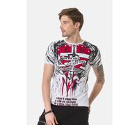 T-Shirt CIPO & BAXX "T-Shirt", Herren, Gr. M, weiß, 95% Baumwolle, 5% Elasthan, bedruckt, regular fit, Rundhals, Shirts T-Shirt, mit coolen Prints, Vorder- und Rückseite (25449700-M) weiß