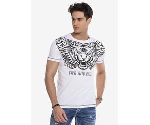 T-Shirt CIPO & BAXX "T-Shirt", Herren, Gr. M, weiß, 95% Baumwolle, 5% Elasthan, bedruckt, regular fit, Rundhals, Shirts T-Shirt, mit trendigem Frontprint als Highlight (38861117-M) weiß