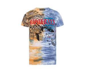 T-Shirt CIPO & BAXX "T-Shirt", Herren, Gr. S, blau, 95% Baumwolle, 5% Elasthan, bedruckt, regular fit, Rundhals, Shirts T-Shirt, im Batik-Look mit Print auf Front und Rücken (60440617-S) blau