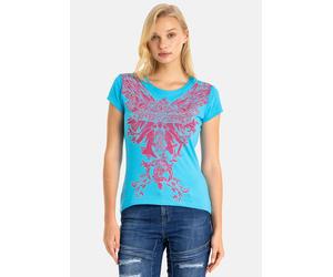 T-Shirt CIPO & BAXX "WT341", Damen, Gr. S, turquoise, 95% Baumwolle, 5% Elasthan, bedruckt, regular fit, Rundhals, Shirts T-Shirt, mit glänzender Stein-Engel (79535127-S) turquoise