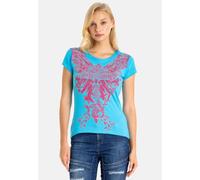 T-Shirt CIPO & BAXX "WT341", Damen, Gr. XL, turquoise, 95% Baumwolle, 5% Elasthan, bedruckt, regular fit, Rundhals, Shirts T-Shirt, mit glänzender Stein-Engel (79535127-XL) turquoise