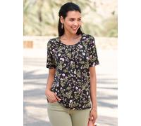 T-Shirt CLASSIC BASICS "Kurzarm-Shirt", Damen, Gr. 52, bunt (schwarz, rosé, bedruckt), 100% Baumwolle, geblümt, gemustert, mehrfarbig, Rundhals, Shirts T-Shirt (48693812-52) schwarz, rosé, bedruckt