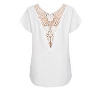 T-Shirt CLOUD 5IVE "CLOUD 5IVE Cloud5ive Damen Musselin Top mit Spitzenbesatz hinten", Damen, Gr. XL, weiß, 95% Polyester, 5% Elasthan, unifarben, normal, Rundhals, Shirts T-Shirt (82490166-XL) weiß