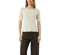 T-Shirt COMMA, Damen, Gr. 44, beige stripes, Single Jersey, Obermaterial: 92% Viskose, 8% Elasthan, gestreift, tailliert hüftbedeckend, U-Boot-Ausschnitt, Shirts T-Shirt, im Streifen-Design (67128855-