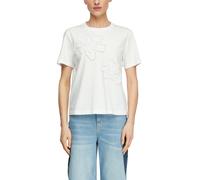 T-Shirt COMMA, Damen, Gr. 46, weiß, Single Jersey, Obermaterial: 100% Baumwolle, bestickt, regular fit normal, Rundhals, gerader Abschluss, Shirts T-Shirt, mit Stickereien, Topseller (49634633-46)