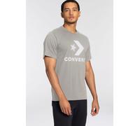 T-Shirt CONVERSE "STANDARD FIT CENTER FRONT LARGE LOGO STAR CHEV SS TEE", Herren, Gr. L, grau (lt grau heather), Single Jersey, Obermaterial: 100% Baumwolle, Rundhals, Shirts T-Shirt, Kurzarm, mit Run